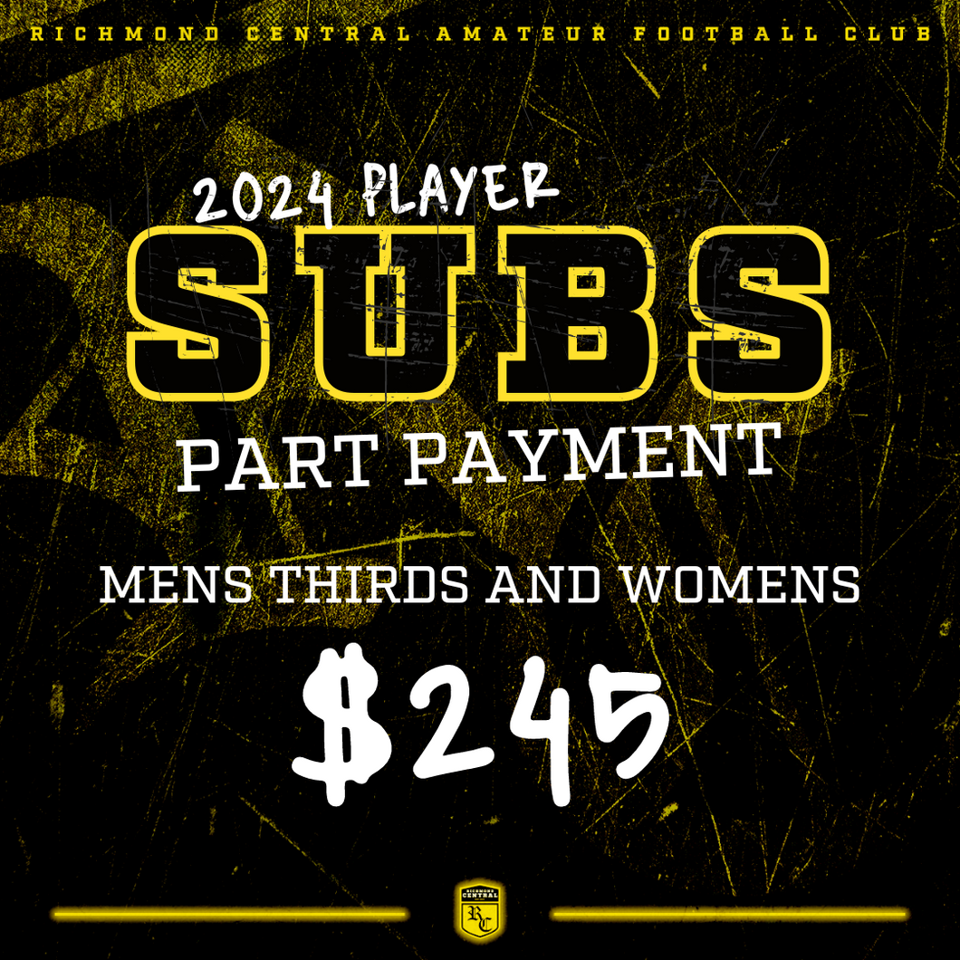 SUBS - Men's Thirds and Womens - PART PAYMENT